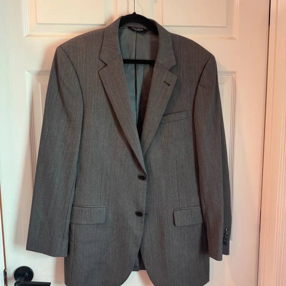 Jos. A. Bank Blazer Mens 41L Grey Herringbone Wool Signature Sport Coat 5450